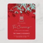 赤とターコイズ竹葉の中国の茶の湯 エンクロージャーカード (正面)