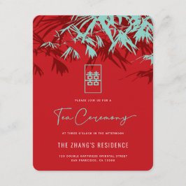 赤とターコイズ竹葉の中国の茶の湯 エンクロージャーカード