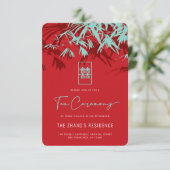 赤とターコイズ竹葉の中国の茶の湯 エンクロージャーカード (スタンド正面)