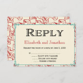 赤とターコイズ素朴の結婚返信RSVPカード 出欠カード (正面/裏面)