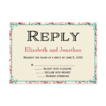 赤とターコイズ素朴の結婚返信RSVPカード