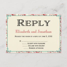 赤とターコイズ素朴の結婚返信RSVPカード 出欠カード