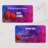 赤とチューリップ鮮やかなカラフル絵を描背景 名刺 (正面/裏面)