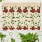 赤とチョコレートブラウンのティータオル キッチンタオル (折り畳み)