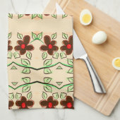 赤とチョコレートブラウンのティータオル キッチンタオル (四つ折り)