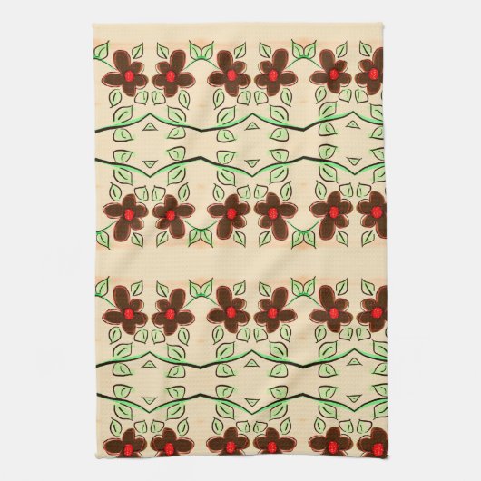 赤とチョコレートブラウンのティータオル キッチンタオル (縦)