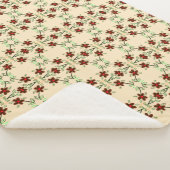 赤とチョコレートブラウンの花の毛布 シェルパブランケット (3/4)