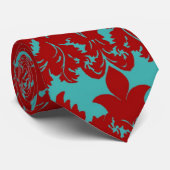 赤とティール(緑がかった色)のアクアはっきりしたの入り組んだダム ネクタイ (ロール)