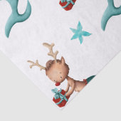 赤とティール（緑がかった色）の人魚トナカイと星のクリスマス 薄葉紙 (詳細)