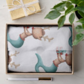 赤とティール（緑がかった色）の人魚トナカイと星のクリスマス 薄葉紙 (ギフト)