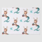 赤とティール（緑がかった色）の人魚トナカイと星のクリスマス 薄葉紙 (正面)