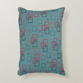 赤とティール（緑がかった色）の四角形の喜び アクセントクッション (正面(垂直))