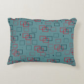 赤とティール（緑がかった色）の四角形の喜び アクセントクッション (裏面)