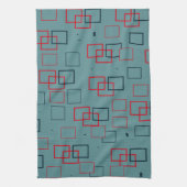 赤とティール（緑がかった色）の四角形の喜び キッチンタオル (縦)