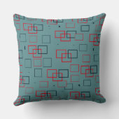 赤とティール（緑がかった色）の四角形の喜び クッション (裏面)