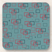 赤とティール（緑がかった色）の四角形の喜び コースター (正面)