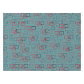 赤とティール(緑がかった色)の四角形の喜び テーブルクロス (正面(横))