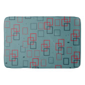 赤とティール（緑がかった色）の四角形の喜び バスマット (正面)