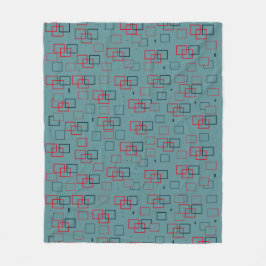 赤とティール（緑がかった色）の四角形の喜び フリースブランケット