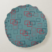 赤とティール（緑がかった色）の四角形の喜び ラウンドクッション (裏面)