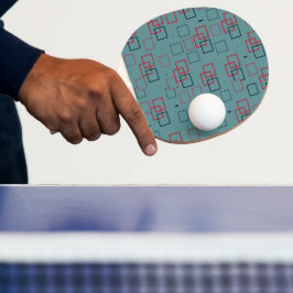 赤とティール(緑がかった色)の四角形の喜び 卓球ラケット