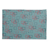 赤とティール（緑がかった色）の四角形の喜び 枕カバー (裏面)