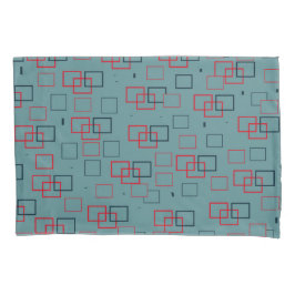 赤とティール（緑がかった色）の四角形の喜び 枕カバー