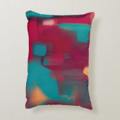 赤とティール(緑がかった色)の抽象芸術ブレンド アクセントクッション (裏面(縦))