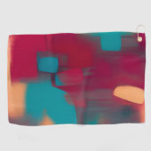 赤とティール（緑がかった色）の抽象芸術ブレンド ゴルフタオル (横)