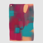 赤とティール（緑がかった色）の抽象芸術ブレンド ゴルフタオル (正面)