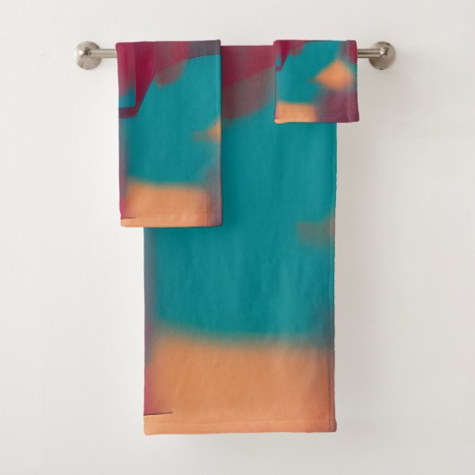 赤とティール(緑がかった色)の抽象芸術ブレンド バスタオルセット (インサイチュ)