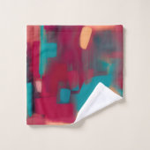 赤とティール(緑がかった色)の抽象芸術ブレンド バスタオルセット (ウォッシュタオル)