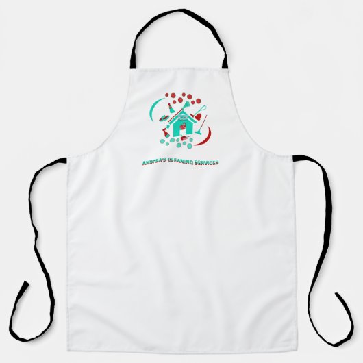 赤とティール（緑がかった色）の清掃サービスのロゴビジネスかわいい エプロン (正面)