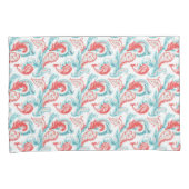 赤とティール(緑がかった色)の白の背景ペイズリーパターン 枕カバー (正面右)