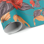 赤とティール（緑がかった色）の花柄 ラッピングペーパー (ロールコーナー)