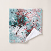 赤とティール（緑がかった色）（ばちゃばちゃ）跳ねる バスタオルセット (ウォッシュタオル)