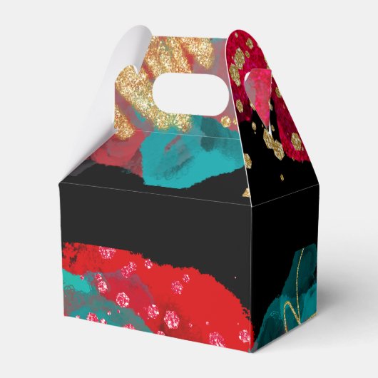 赤とティール（緑がかった色）アルコールインクバースデーパーティー フェイバーボックス (裏面サイド)