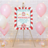 赤とティール（緑がかった色）サーカスカーニバル誕生日ウェルカムサイン ポスター