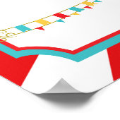 赤とティール(緑がかった色)サーカスカーニバル誕生日ウェルカムサイン ポスター (角)