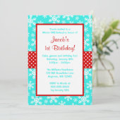 赤とティール（緑がかった色）スノーフレークスウィンターオーダーランド 招待状 (スタンド正面)