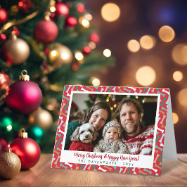 赤とティール（緑がかった色）ドッグボーンズ模様クリスマスペットの写真 シーズンカード