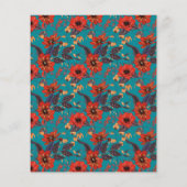 赤とティール（緑がかった色）フローラルパターンカフェレストランメニュー (裏面)