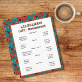 赤とティール（緑がかった色）フローラルパターンカフェレストランメニュー