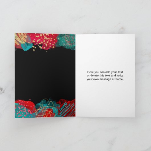 赤とティール（緑がかった色）ブルーアルコールインク誕生日 カード (内部)