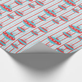 赤とティール（緑がかった色）ブルーツリーオーナメントクリスマスラッピング ラッピングペーパー (角)