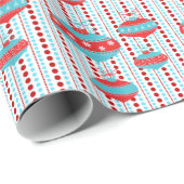 赤とティール（緑がかった色）ブルーツリーオーナメントクリスマスラッピング ラッピングペーパー (ロールコーナー)