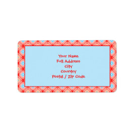 赤とティール（緑がかった色）ブルーパターン（の模様が）ある差出人住所ラベル ラベル