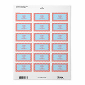 赤とティール(緑がかった色)ブルーパターン(の模様が)ある差出人住所ラベル ラベル (フルシート)