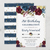 赤とネイビーの冬の花 21歳の誕生日 招待状 (正面/裏面)