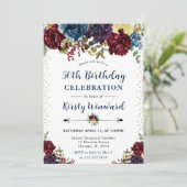 赤とネイビーの冬の花 50歳の誕生日 招待状 (スタンド正面)